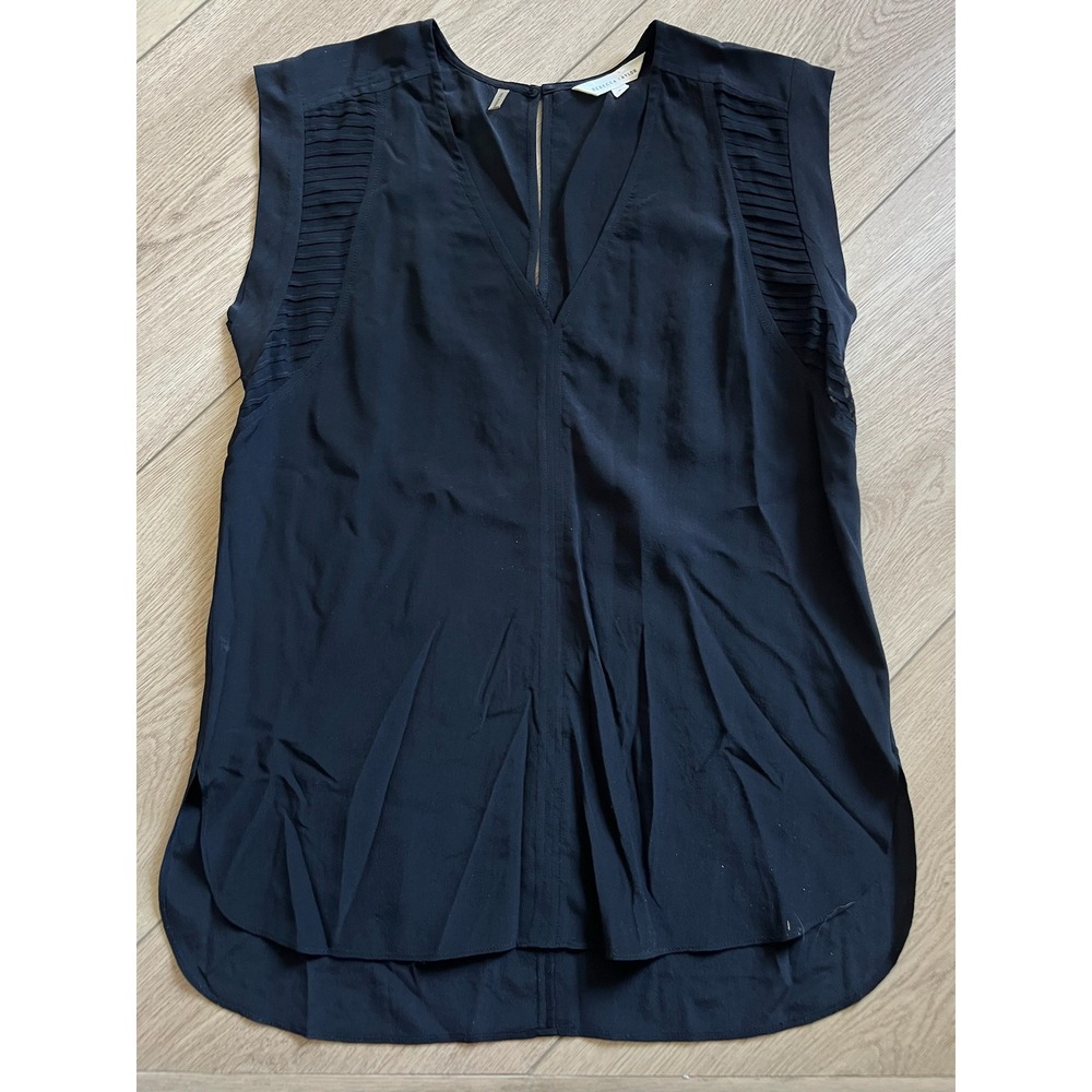 Rebecca Taylor Black Pleated Cap Sleeve V Neck‎ Blouse Top Size 0